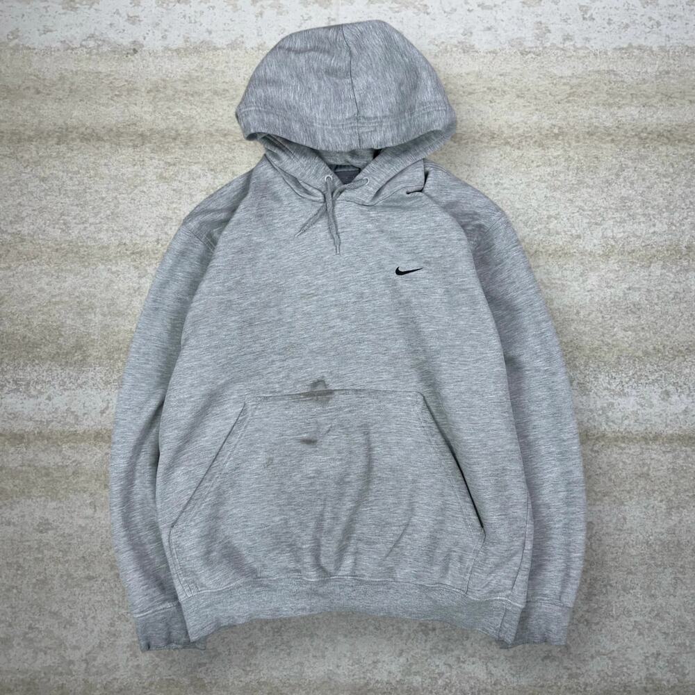 Vintage Y2K Nike Hoodie Mens M Grey Black Swoosh Cotton Pullover